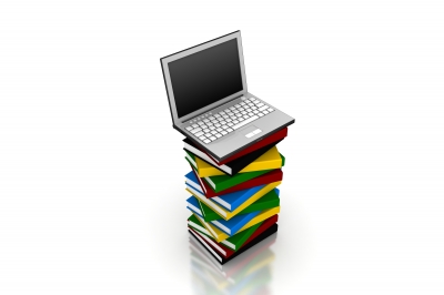 Laptop on books